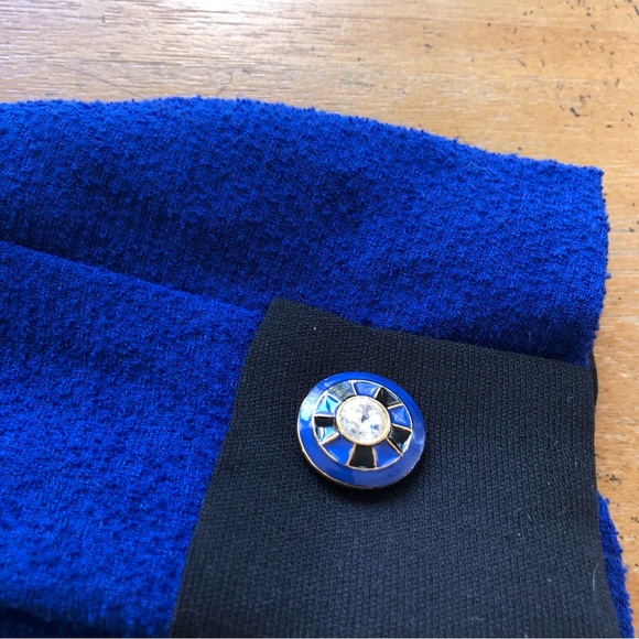 Vintage Bright Blue Blazer Jacket Unique Sparkly Zipper Gemstone Polyester Asian - Picture 6 of 11